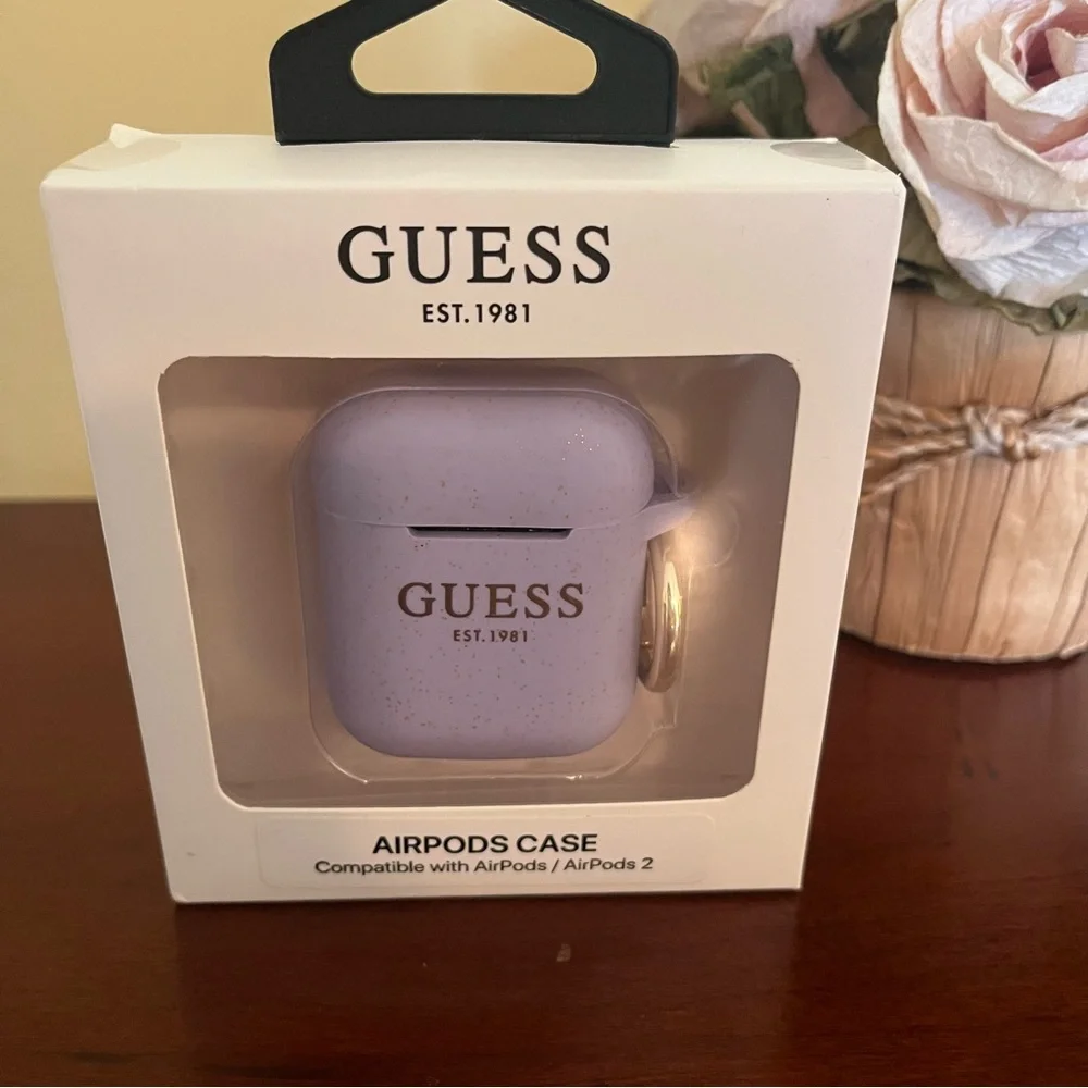 🌟🪻👂Guess Lavender With Gold Sparkles AirPods Case- AirPods / AirPods 2
